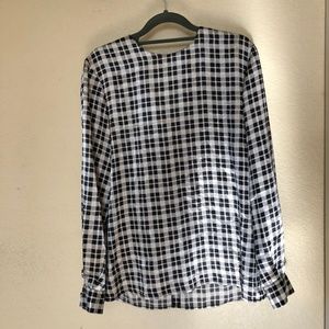 Vintage Satin Black/White Checkered Blouse - Med